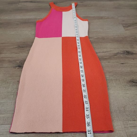 YIWEI Colorblock Ribbed Bodycon Mini Dress S Tank Sleeveless Stretch Crew Neck - Picture 10 of 11